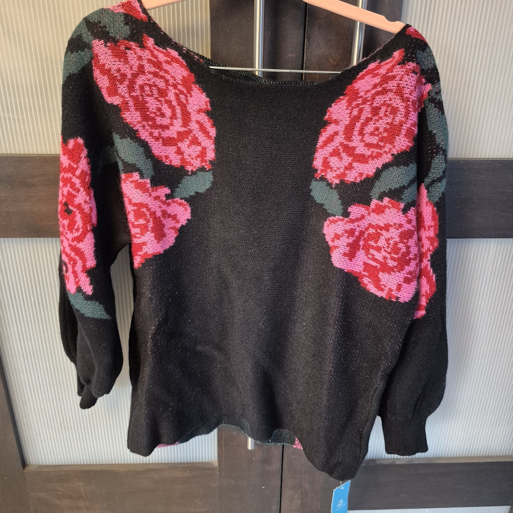 Cupshe Tags On Floral Black Sweater